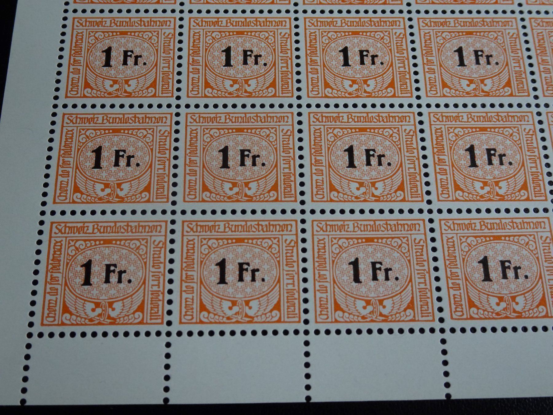 Alle Briefmarken: EISENBAHNMARKEN; BOGEN UNGEFALTET 1 Fr. – Neu (gemäss Beschreibung) aus Eschenbach SG von eDaisy 1