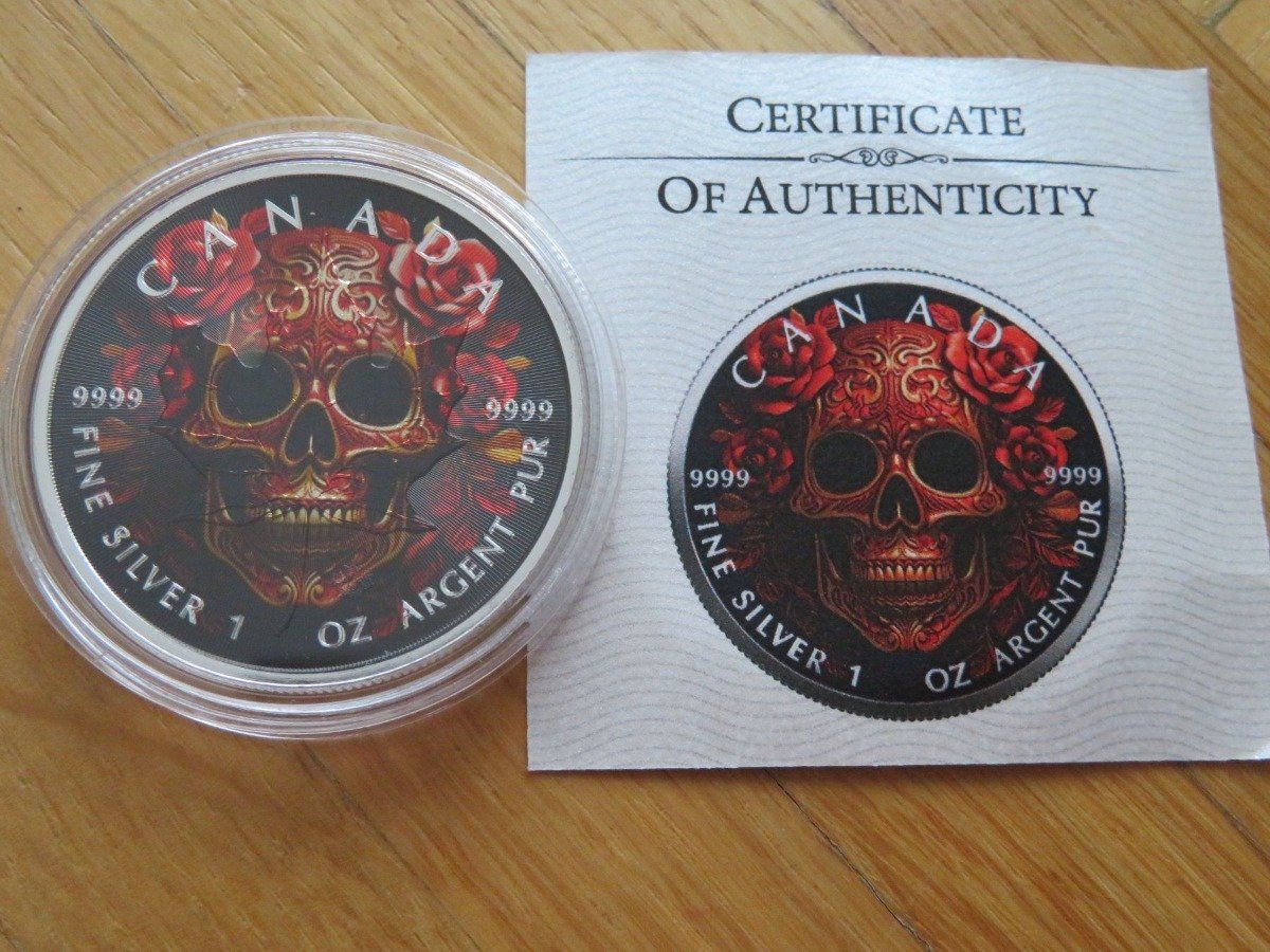 Tutti le monete: Mexico Skull 2023 Maple Leaf 1 OZ SILBER -COLOR EDIT – Nuovo (secondo la descrizione) da Wetzikon ZH venduto da Nicki6 1