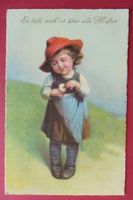 Schöne Ansichtskarte, Er liebt mich - Mädchen mit Blume 1927