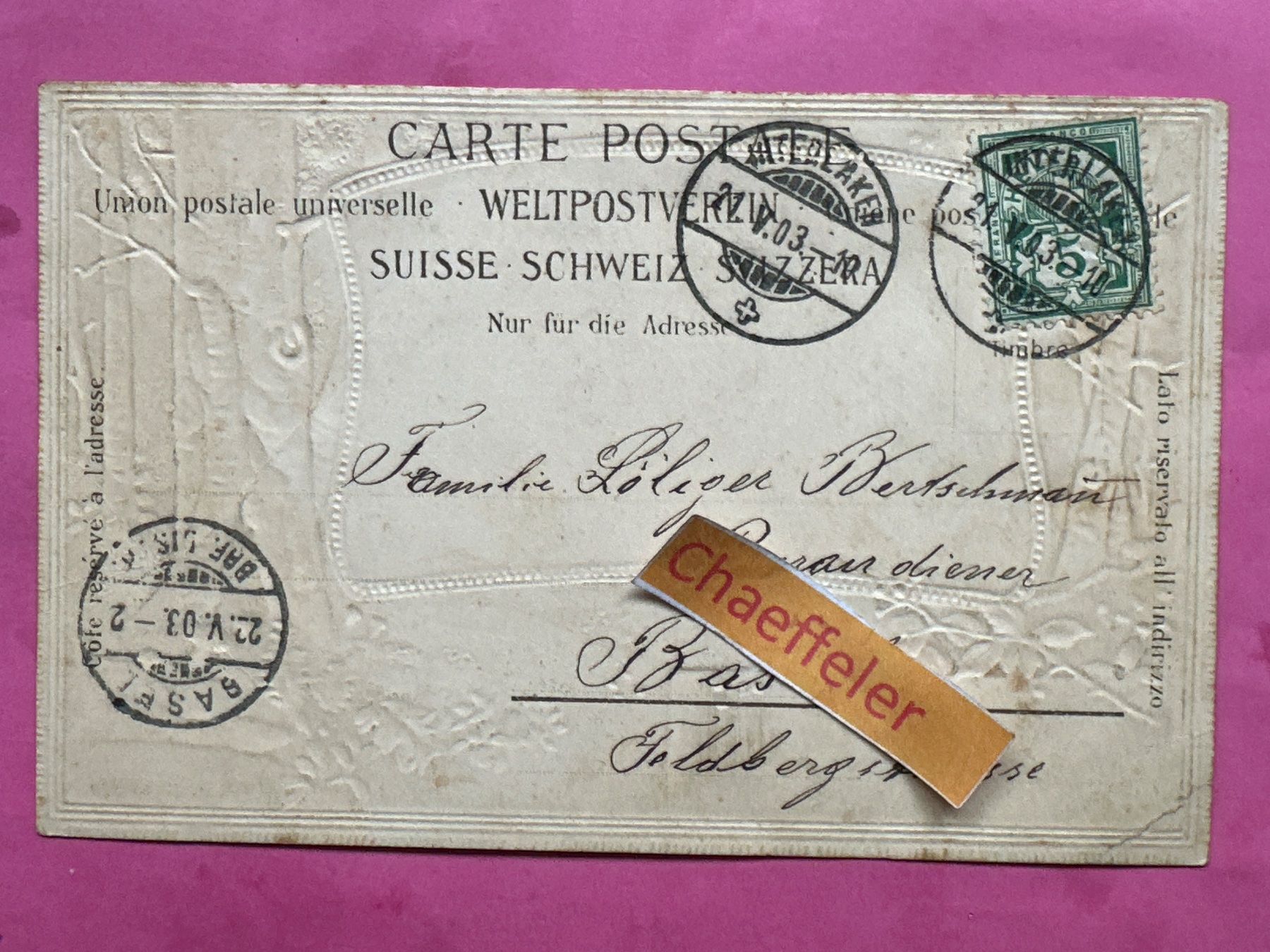 Ansichtskarten: 1903 Interlaken, Jungfrau – Gebraucht aus Zürich von Chaeffeler 1
