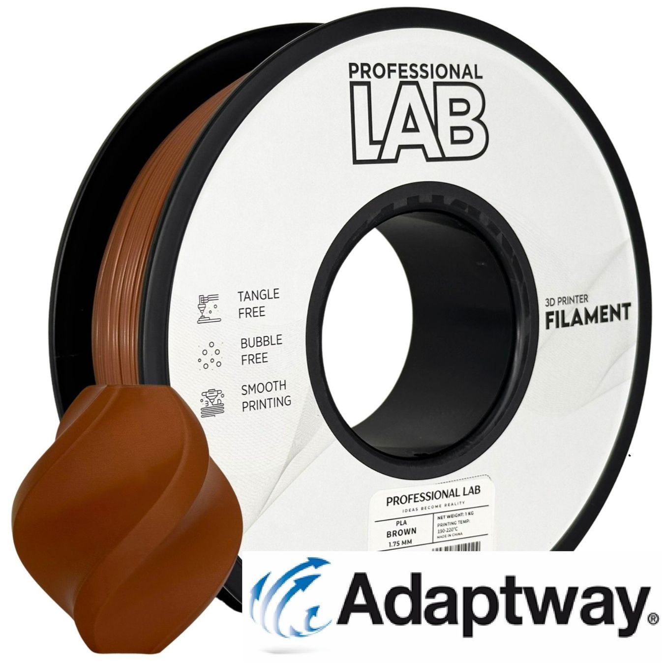 3D Drucker: PLA 1.75 mm, 1 kg, braun – Neu und originalverpackt aus Anglikon von Adaptway