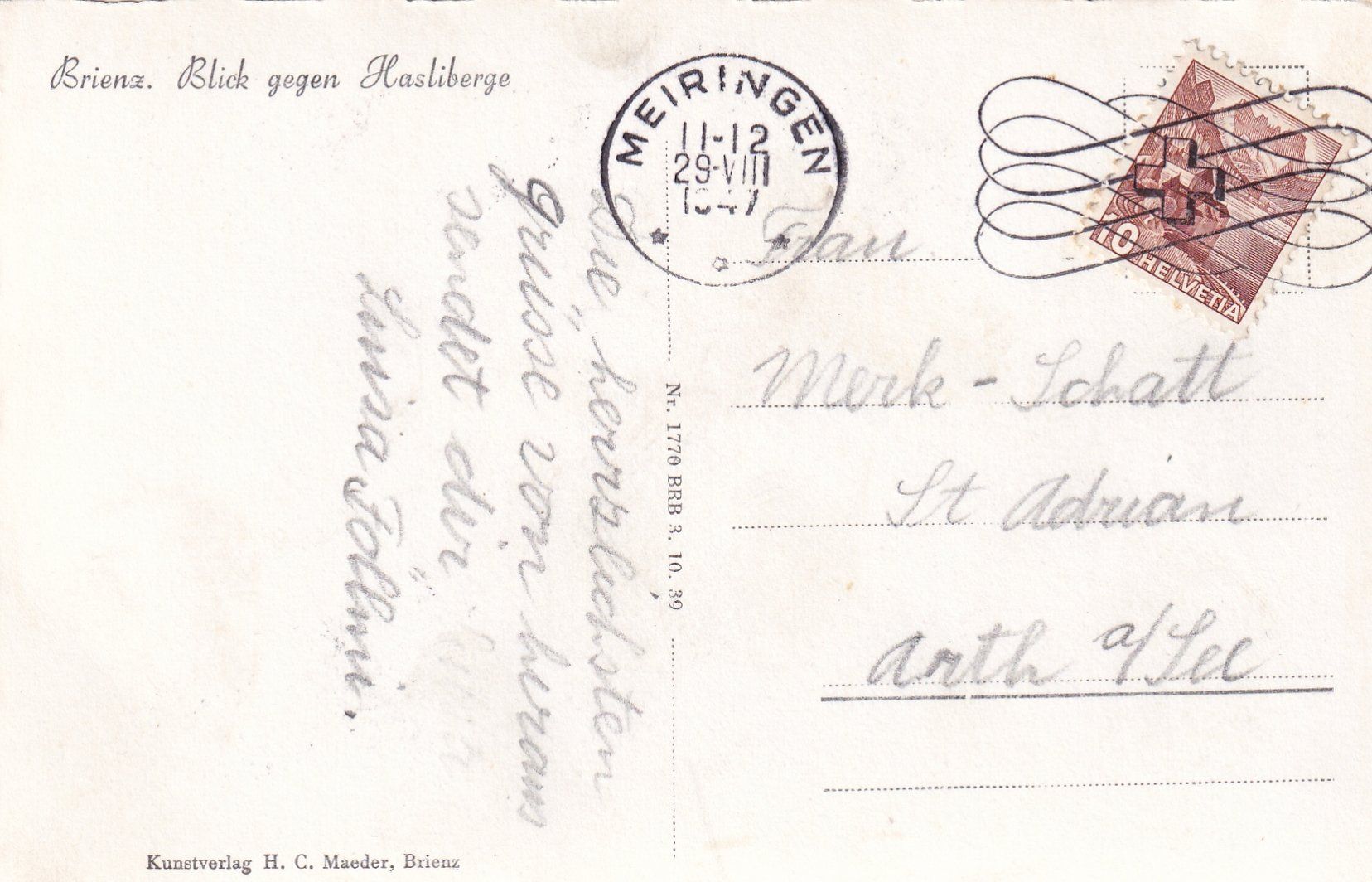 Cartoline postali: Brienz /ay – Usato da Hombrechtikon venduto da Rudolf07 1