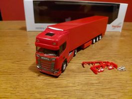 Herpa Scania CS rot mit Kühlauflieger in rot 1:87