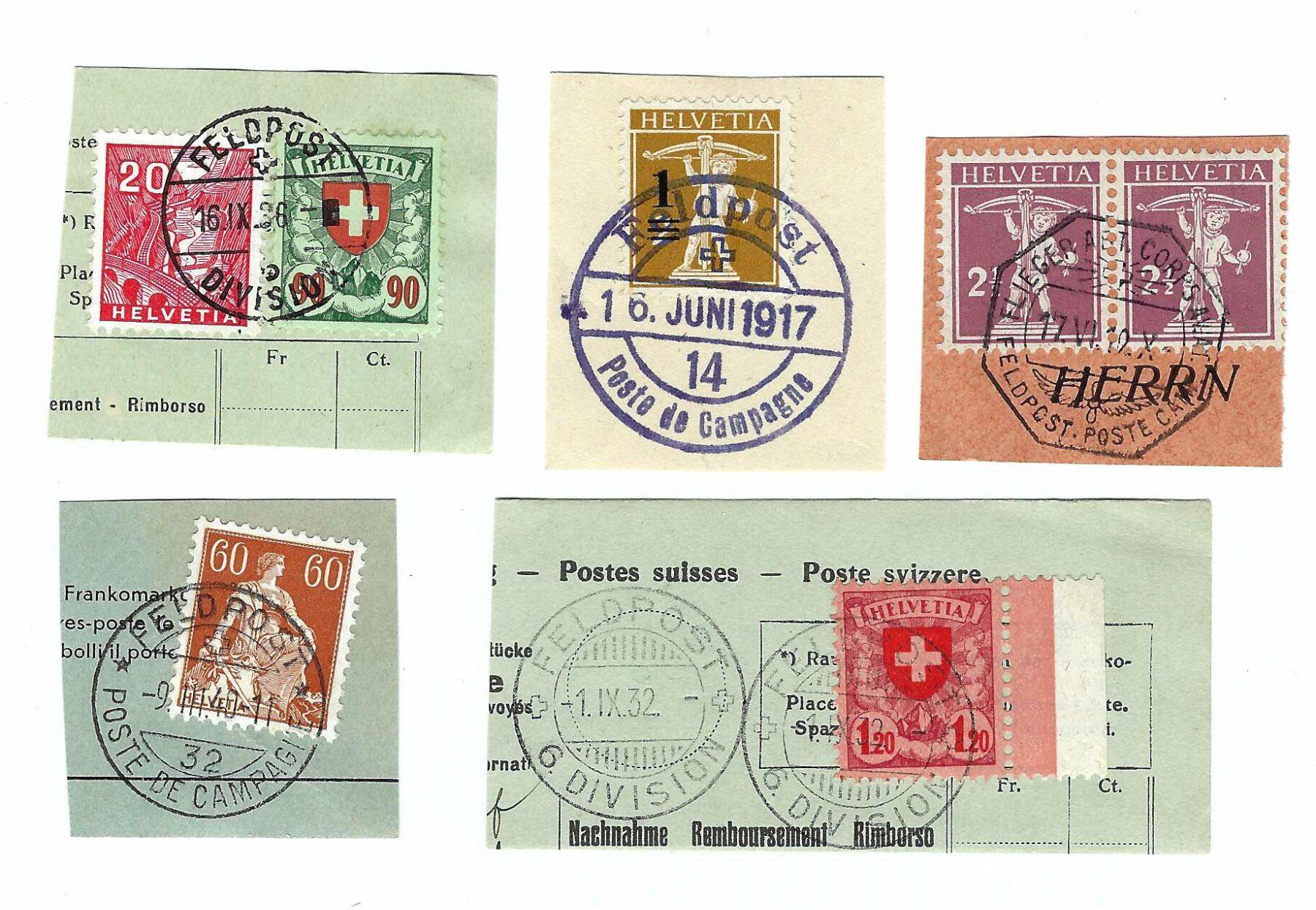 Tous les timbres: 5 Ausschnitte mit Feldpoststempeln fb – D'occasion à Aarau par fussball-fussball