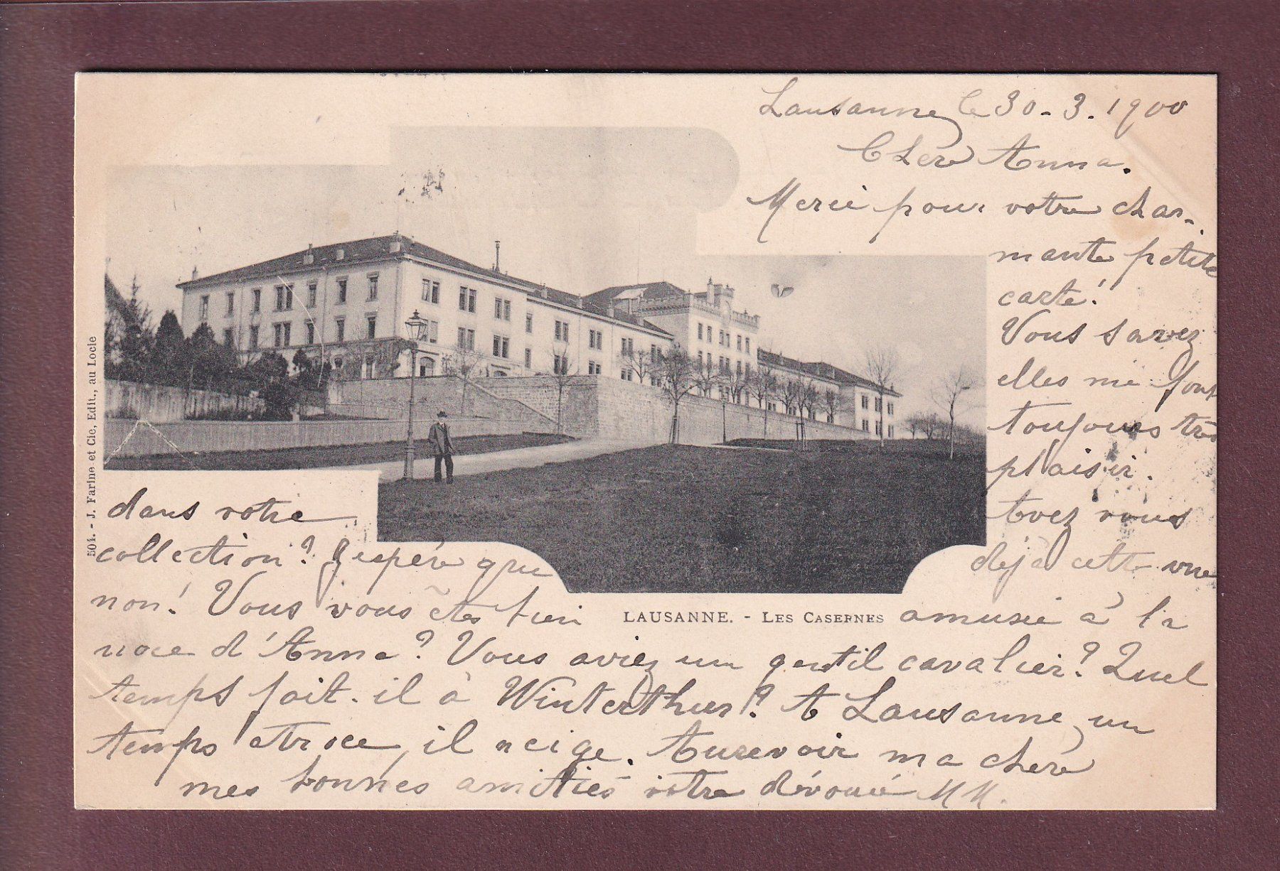 Cartoline postali: LAUSANNE - Les Casernes - 1900 – Usato da Pully venduto da nicecards