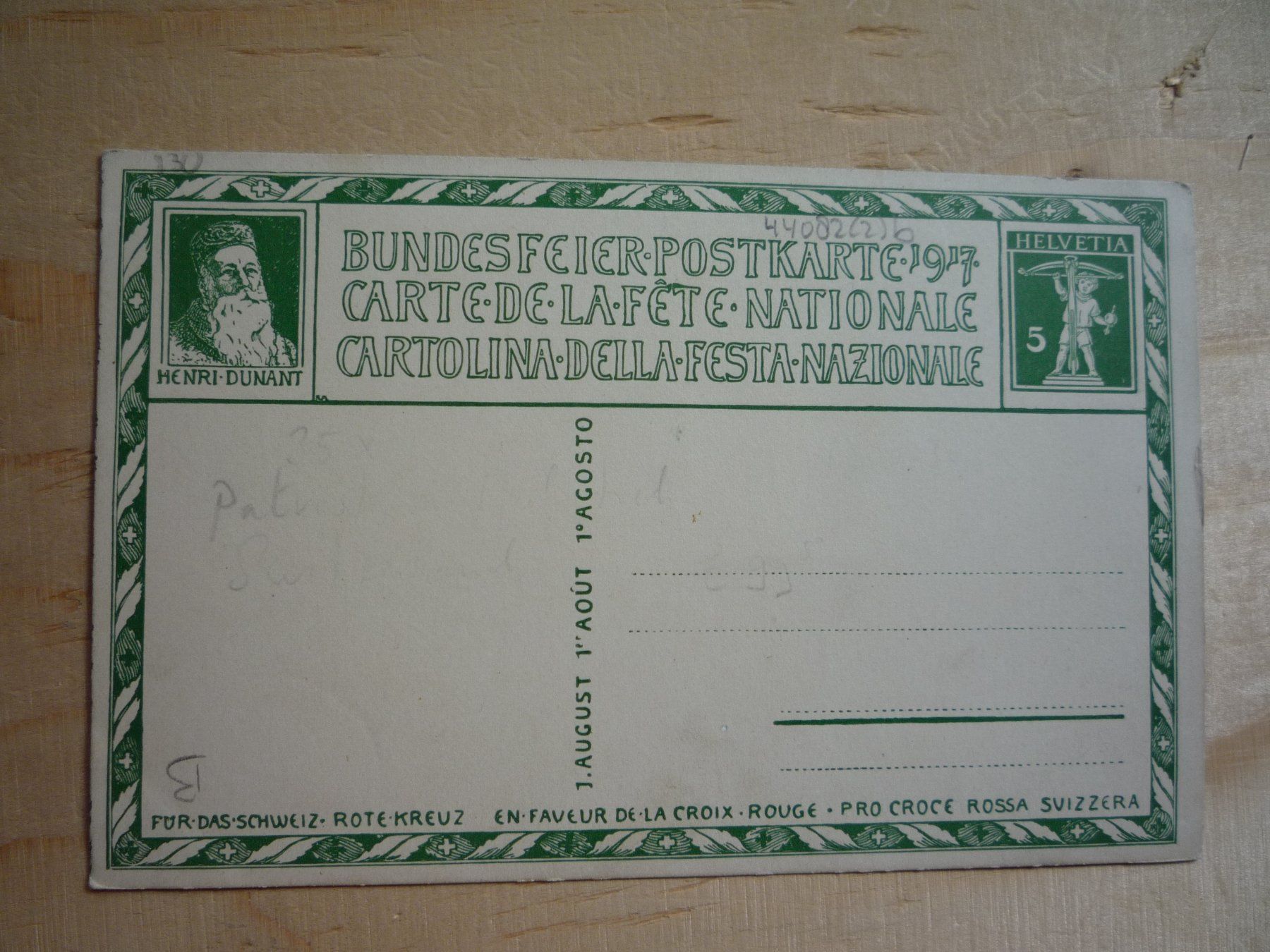 Tutti i francobolli: Bundesfeier Karte 1917 – Usato da Rieden SG venduto da Brockehuesli 1