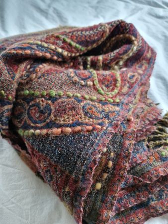Gestickter Schal Wolle Indien rot orange