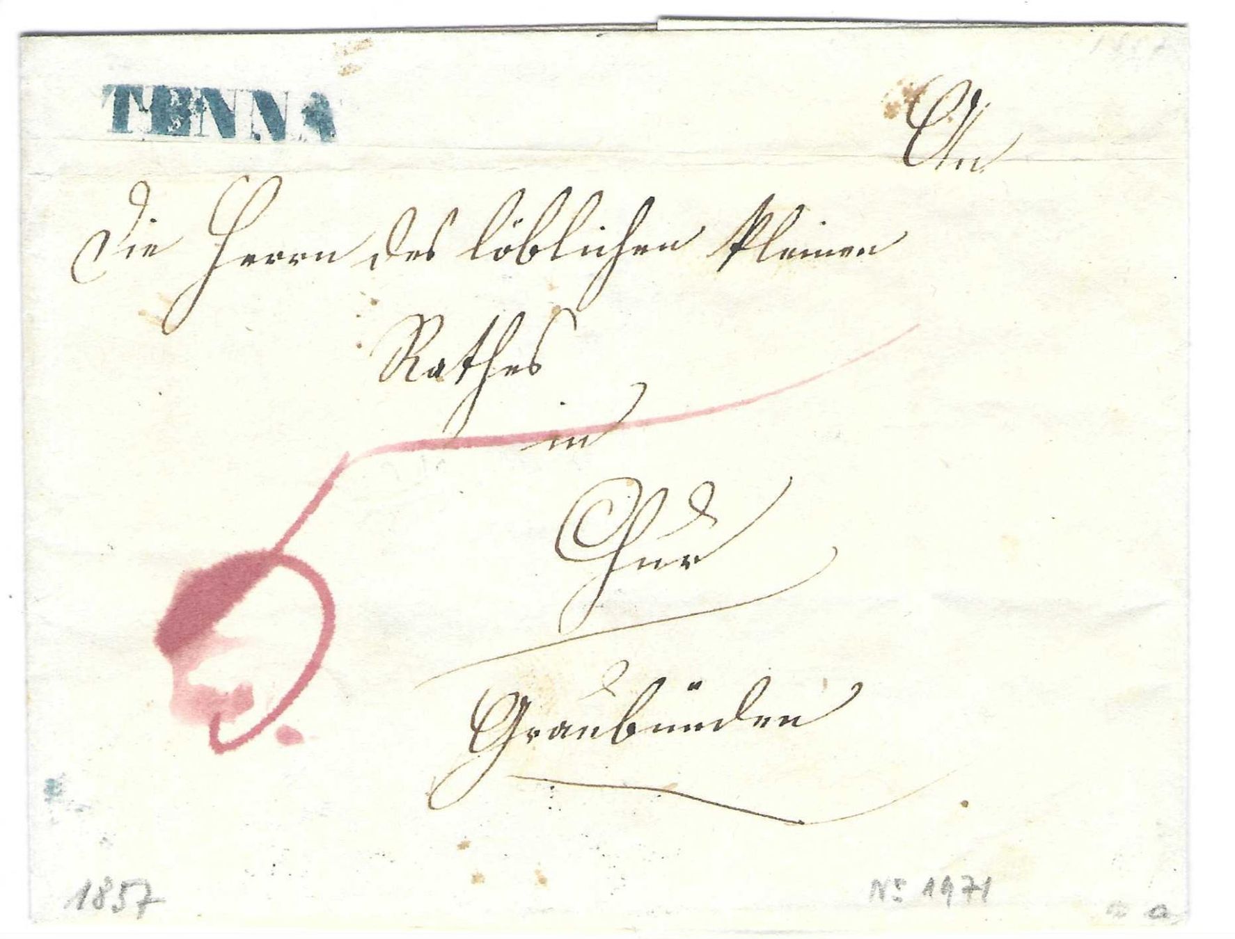 Tutti i francobolli: Faltbrief  TENNA  - Chur 1857 – Usato da Wildhaus venduto da Brunphil