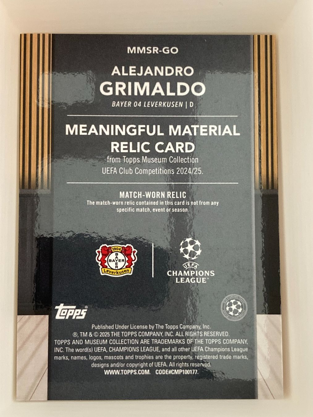 Topps Carte collezionabili: Topps Museum UEFA 24-25 - Alejandro Grimaldo Patch /99 – Usato da La Tour-de-Peilz venduto da Tyalos_Cards 1