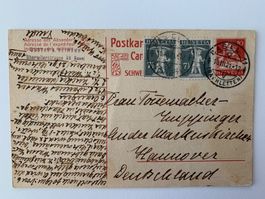 Postkarte von Basel nach Hannover 10.03.1921 mit Zusatzfrank