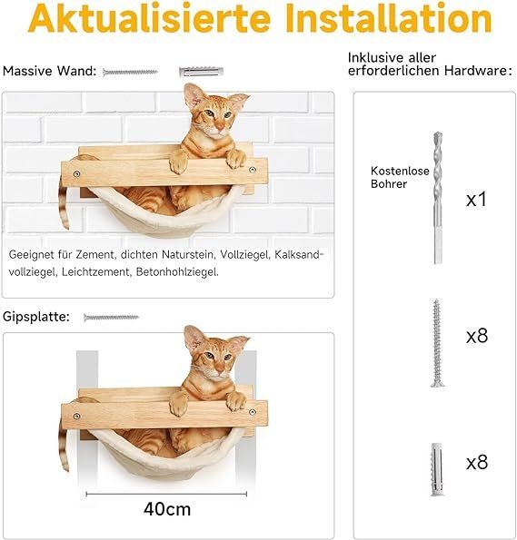 Yahbrra Katzenhängematte & Kletterwand - Wandmontiertes Katzenbett Mit Sisal-Kratzfläche Bis 7kg