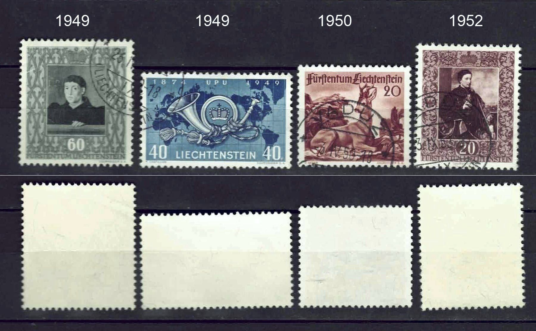 Alle Briefmarken: FL 1949/50/52, 4 Werte, gestempelt – Gebraucht aus Basel von Pfefferschootte