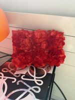 Red Clutch Bag Fabric Flowers Chain