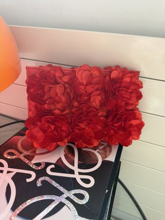 Red Clutch Bag Fabric Flowers Chain