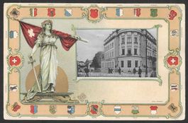 Basel Handelsbank Steinenberg Prägekarte Helvetia und Wappen