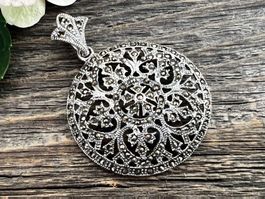 XL Anhänger rund Mandala Sterling Silber 925 u. Markasiten