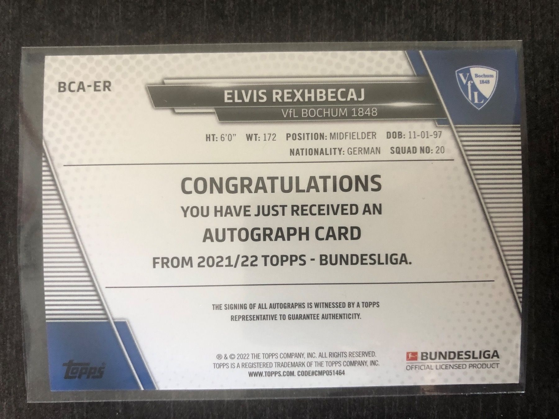 Topps Carte collezionabili: Topps Elvis Rexhbecaj Vfl Bochum Autogramm – Usato da Wangenried venduto da Garagara 1