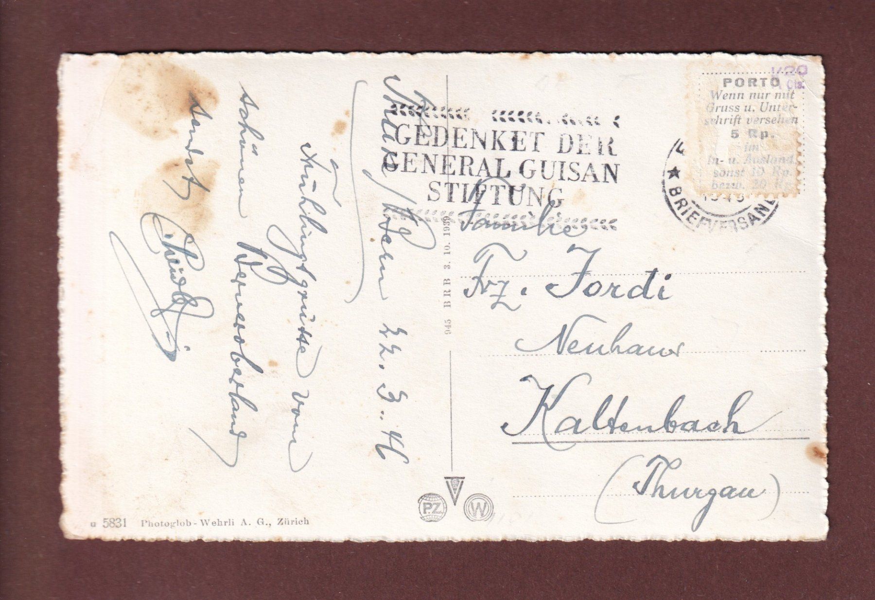 Cartoline postali: THUN und die Alpen - 1946 // Eckbug // – Usato da Pully venduto da nicecards 1