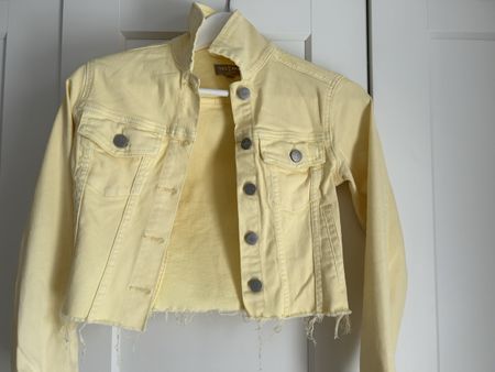 Pastel Yellow Cropped Denim Jacket, XS 