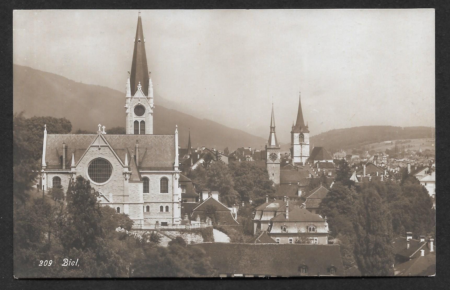 Cartoline postali: Biel - Bienne Teilansicht mit Kirche – Usato da Olten venduto da clotaldi