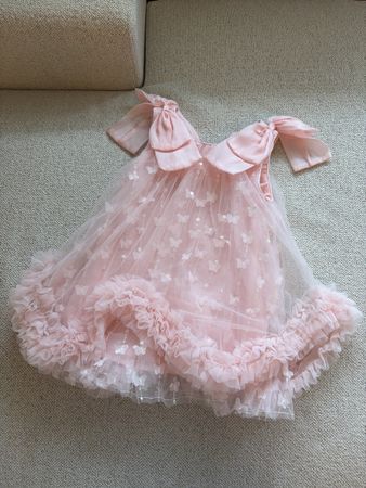 Girls dress pink with butterfly decor new condition