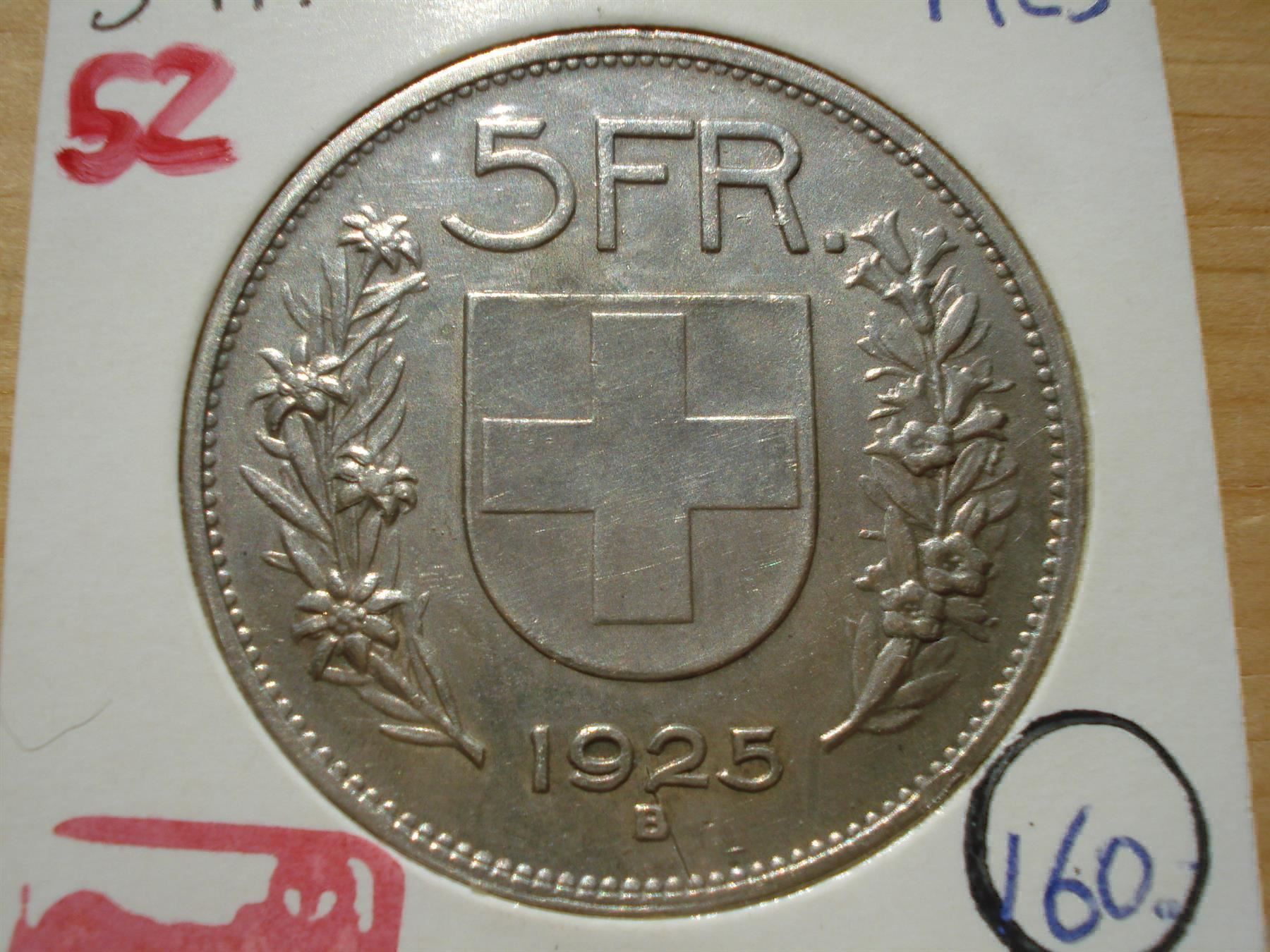 : (52)  5 Franken  1925 – Gebraucht aus Erlach von Net-Coins 1