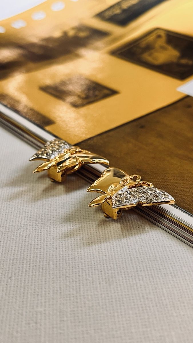 Orecchini pendenti & Orecchini a lobo: Orecchini vintage donna farfalla oro con strass – Usato da Lugano venduto da yul_fhg2 2