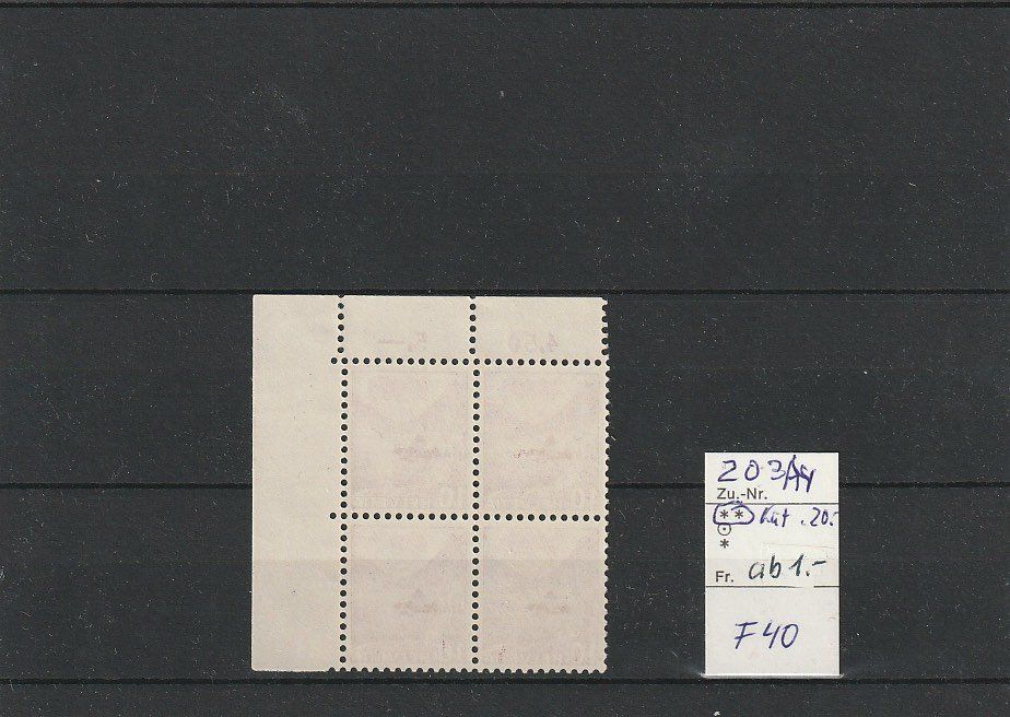 Tutti i francobolli: Viererblock mit 203Ay**, Kat. 20.- Fr. , ab 1.- – Usato da Zürich venduto da 1BJM5 1