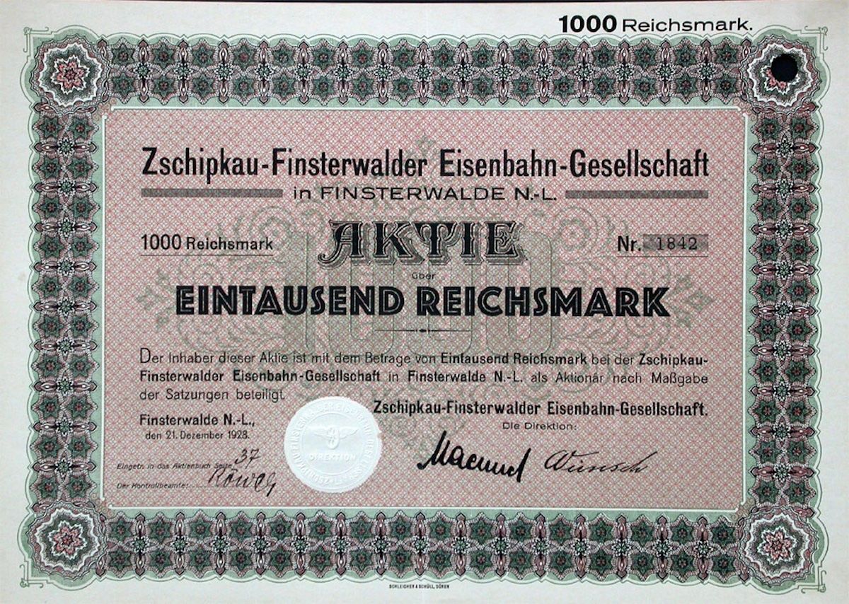 Documenti: Zschipkau-Finsterwalder Eisenbahn-Gesellschaft - 1928 – Usato da Solothurn venduto da Sgasche