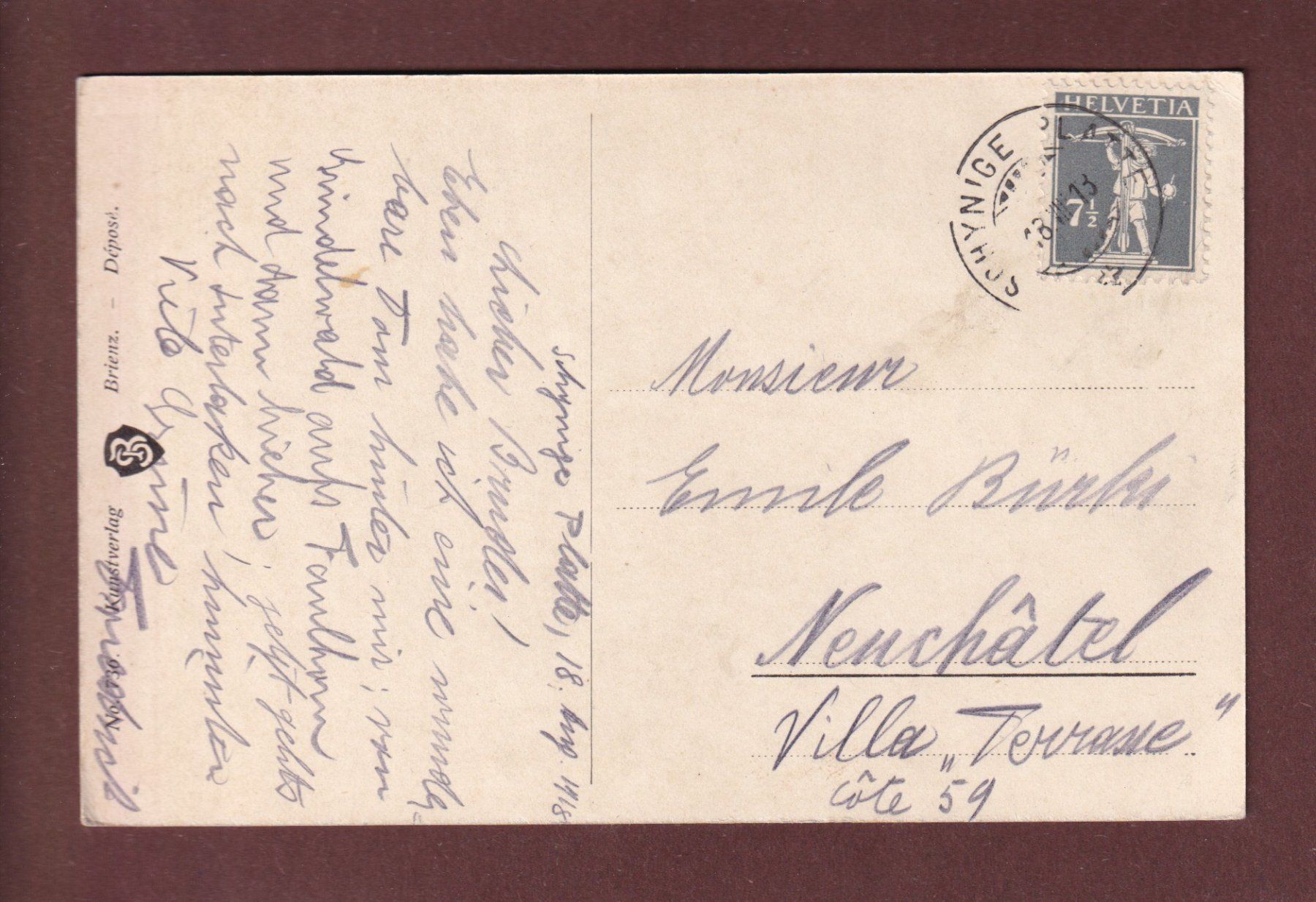 Ansichtskarten: SCHYNIGE PLATTE - Eiger - Mönch - Jungfrau - 1918 – Gebraucht aus Pully von nicecards-shop 1