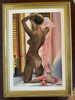 Peinture à l'huile femme dénudée avec robe rouge MT79