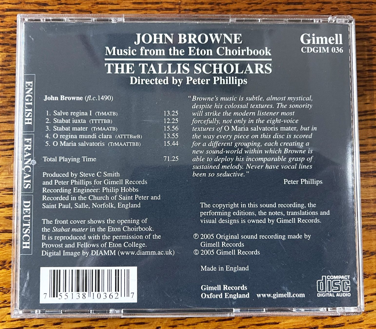CD: JOHN BROWNE: Music from the Eton Choirbook CD – Usato da Oftringen venduto da Vucki 1