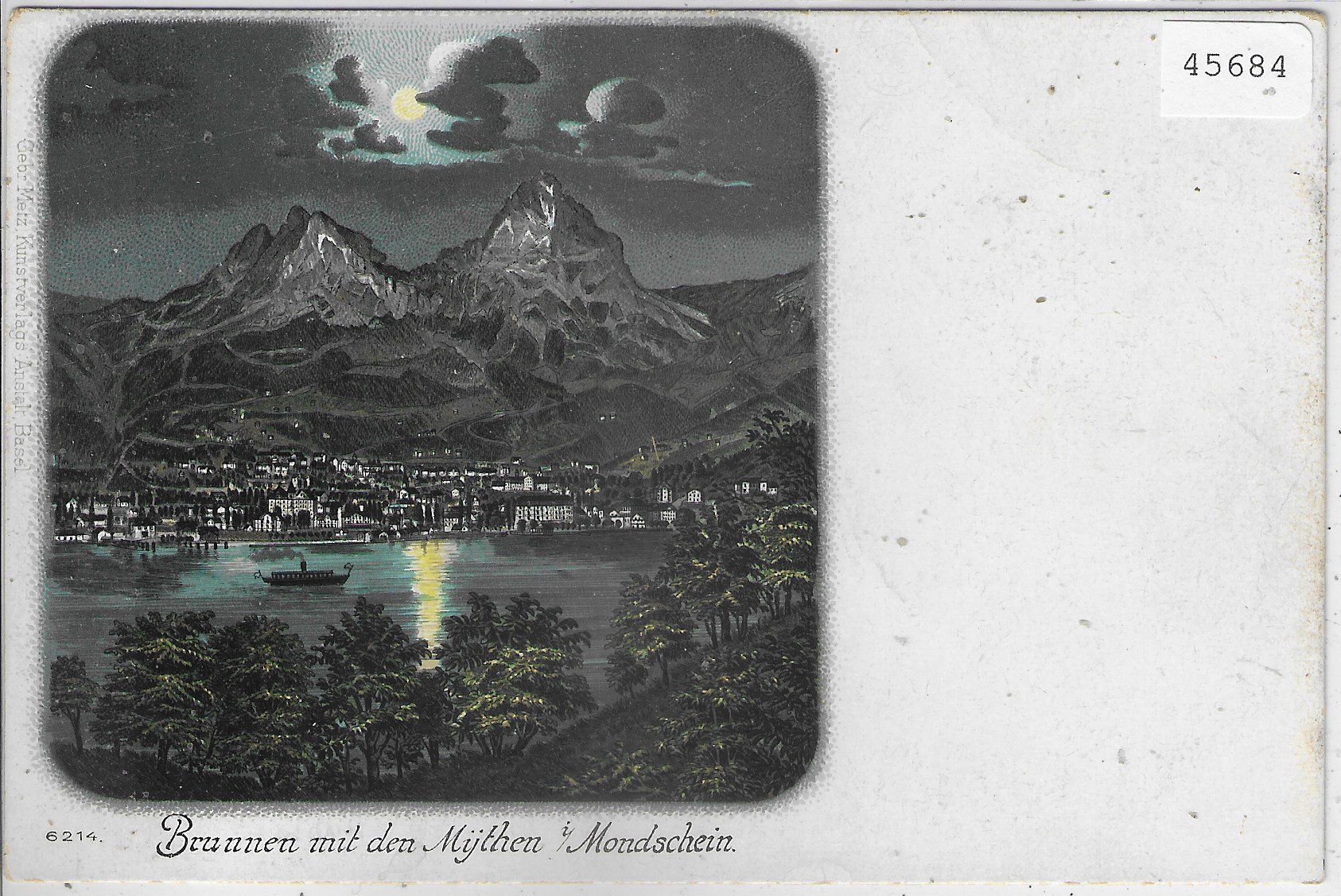 Ansichtskarten: Brunnen mit den Mythen - Mondschein-Litho – Gebraucht aus Ettingen von Kartenplanet