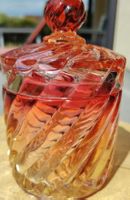 Boite poudrier vintage cristal de Baccarat bambou rose torse