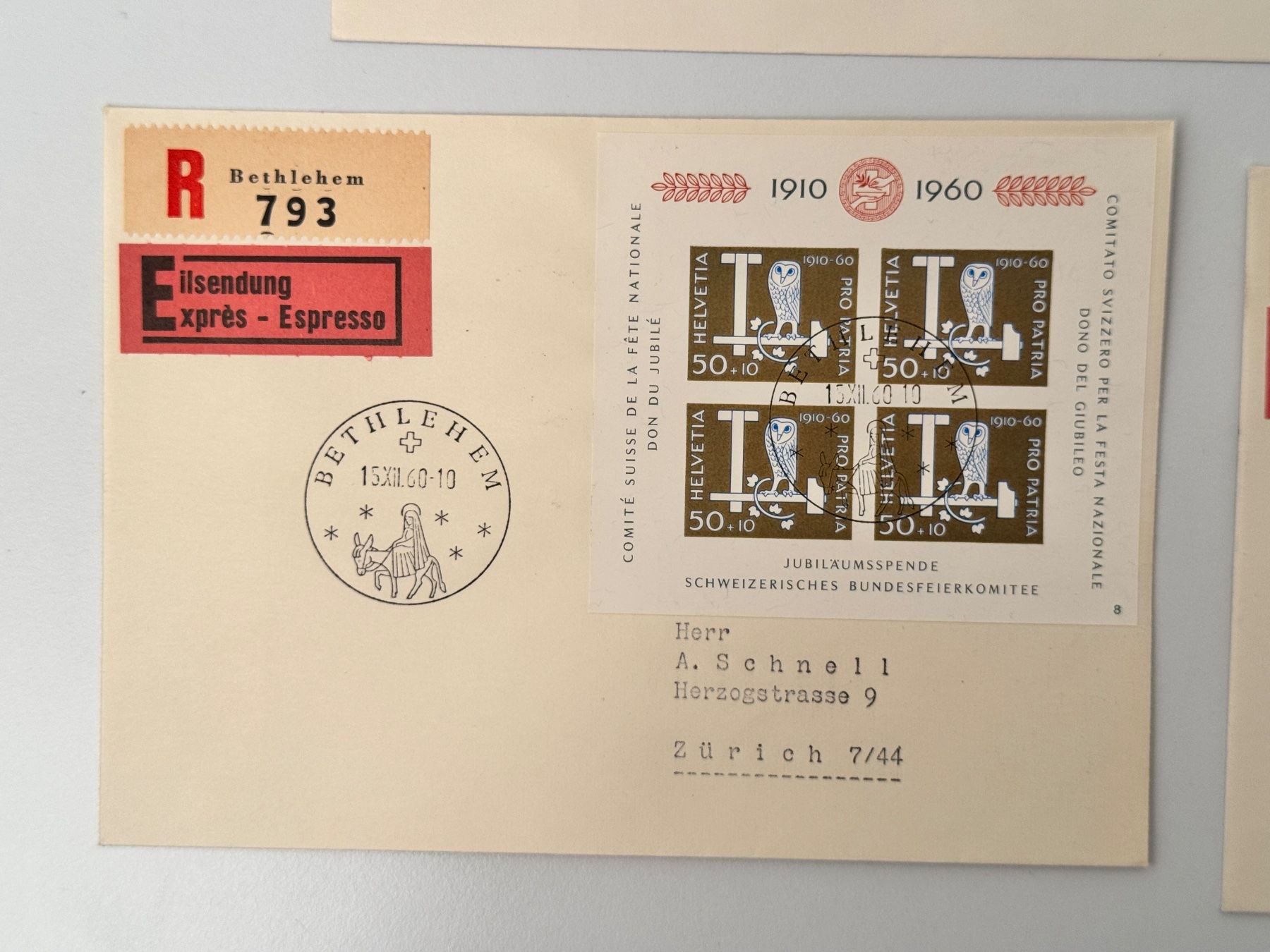 Tutti i francobolli: Bethlehem-Stempel 1960 auf Briefen mit PP-Block //i084 – Usato da Bern venduto da JMsoehne1987 2