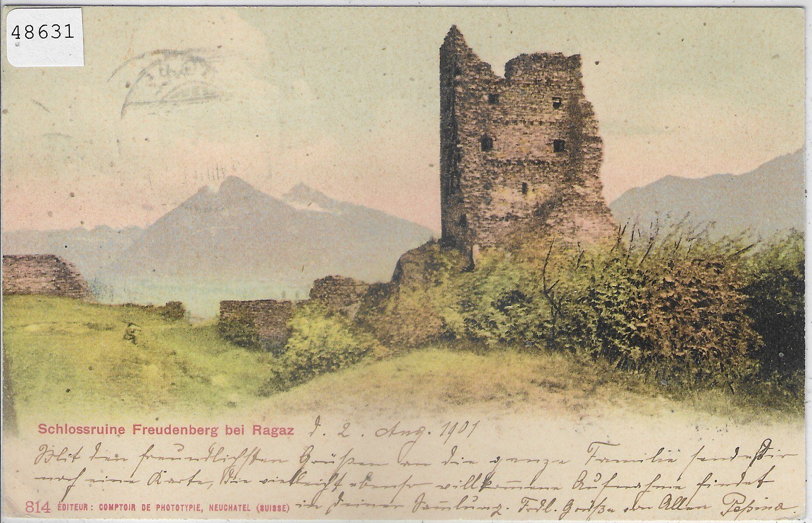 Cartoline postali: Schlossruine Freudenberg bei Ragaz - Litho – Usato da Ettingen venduto da Kartenplanet
