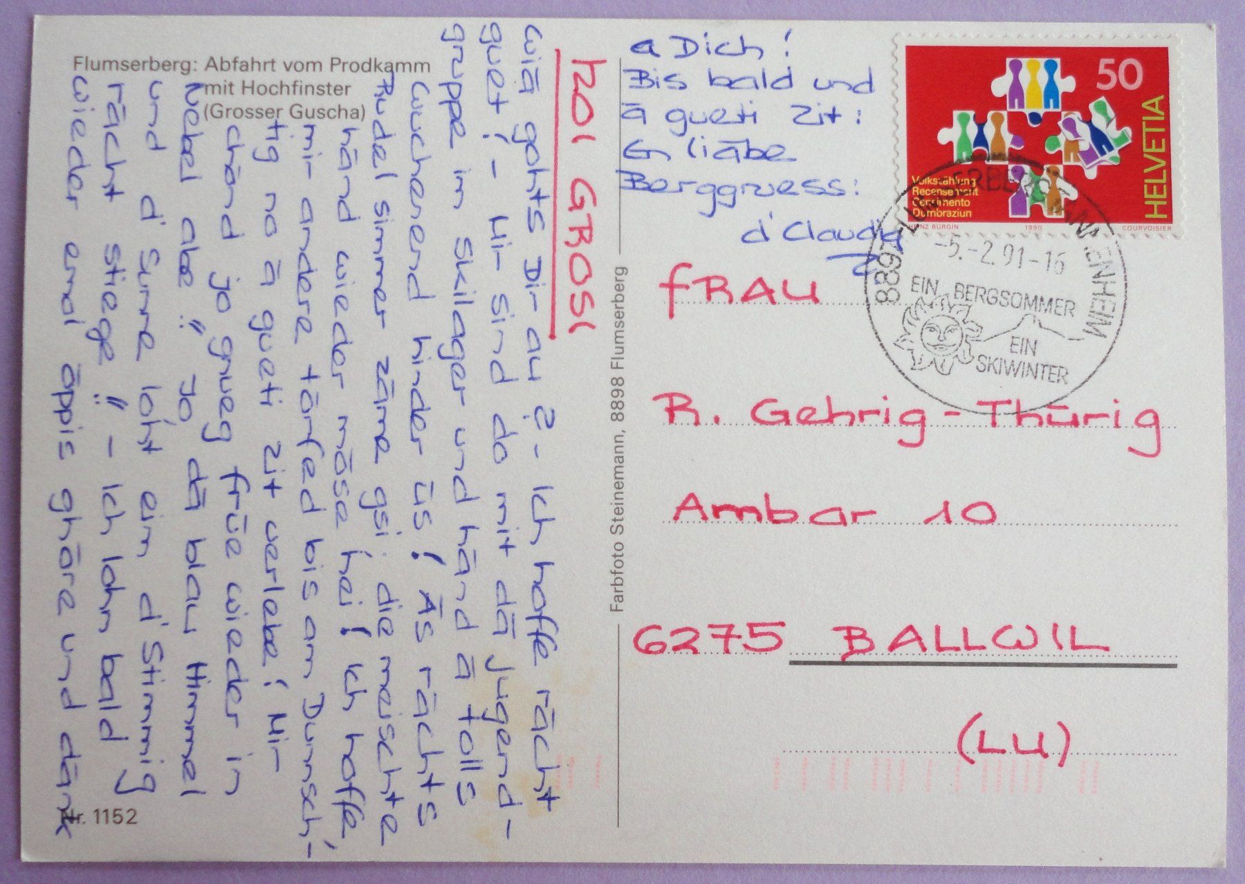 Cartoline postali: Flumserberg : Abfahrt vom Prodchamm – Usato da Fétigny venduto da Billy2miny 1