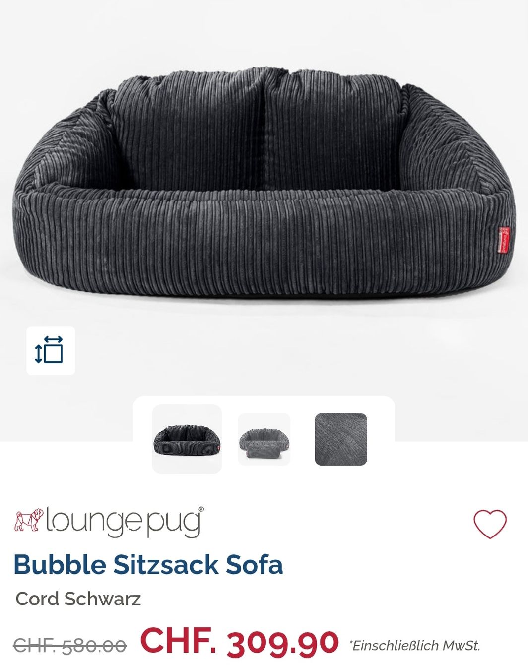 Divani: Sitzsack Sofa in schwarz + Hocker von Big Bertha – Usato da Birmenstorf AG venduto da Neni79 1