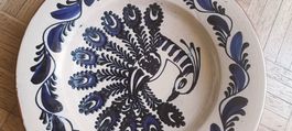 Piatto decorativo in ceramica, motivo pavone, blu fa parete 