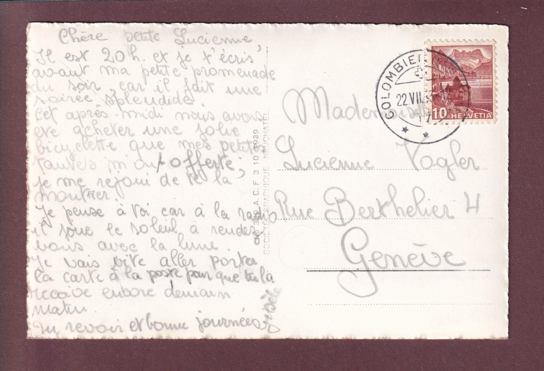 Cartoline postali: COLOMBIER - Les Allées - 1943 – Usato da Pully venduto da nicecards 1