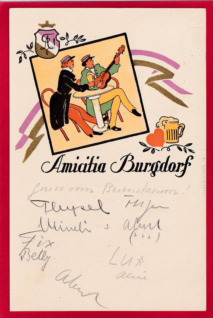 Cartoline postali: AK AMICITIA BURGDORF STUDENTIKA – Usato da Grüningen venduto da Kartensammler