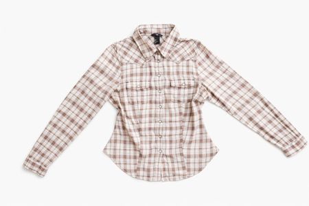 Damen Karobluse 100% Baumwolle Beige Braun Gr. 36 S