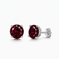Ohrstecker rund granatrot 4mm Silber 925 mit Zirkonias