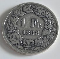 1 Fr. Helvetia 1898 Silber Münze guter Zustand