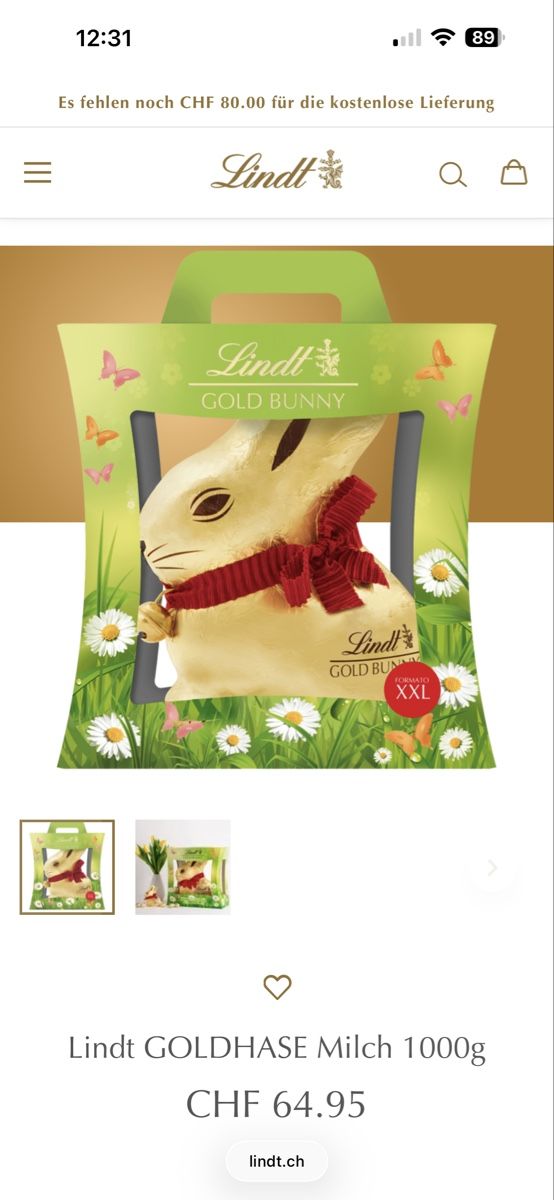 Lindt Cibi & Specialità: Lindt Gold Bunny 1Kg – Nuovo e nell'imballaggio originale da Winterthur venduto da WertvollesAngebot 5