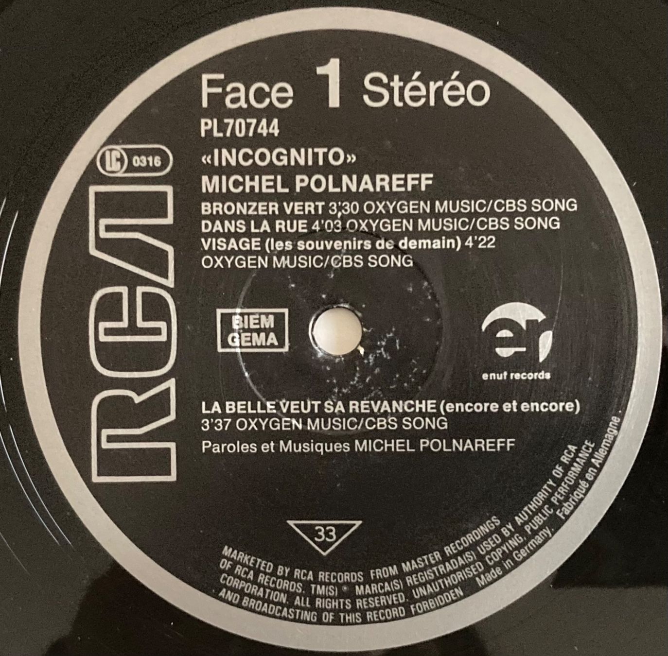 Dischi in vinile: MICHEL POLNAREFF - INCOGNITO – Usato da Poliez-Pittet venduto da Newtown-Records 3