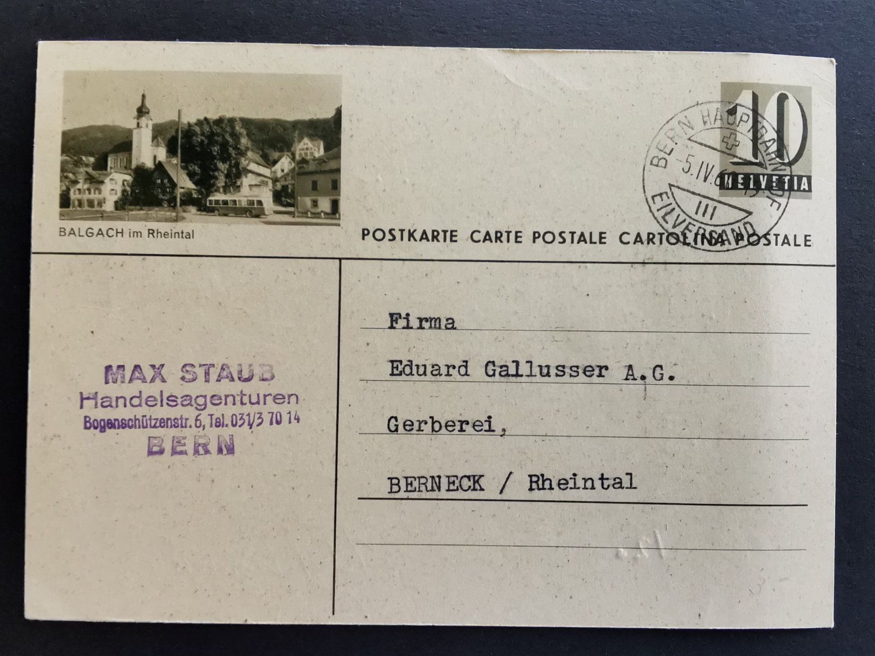 Cartoline postali: Balgach  Bildpostkarte   Rheintal   1960 – Usato da Rheineck venduto da kat_7gld