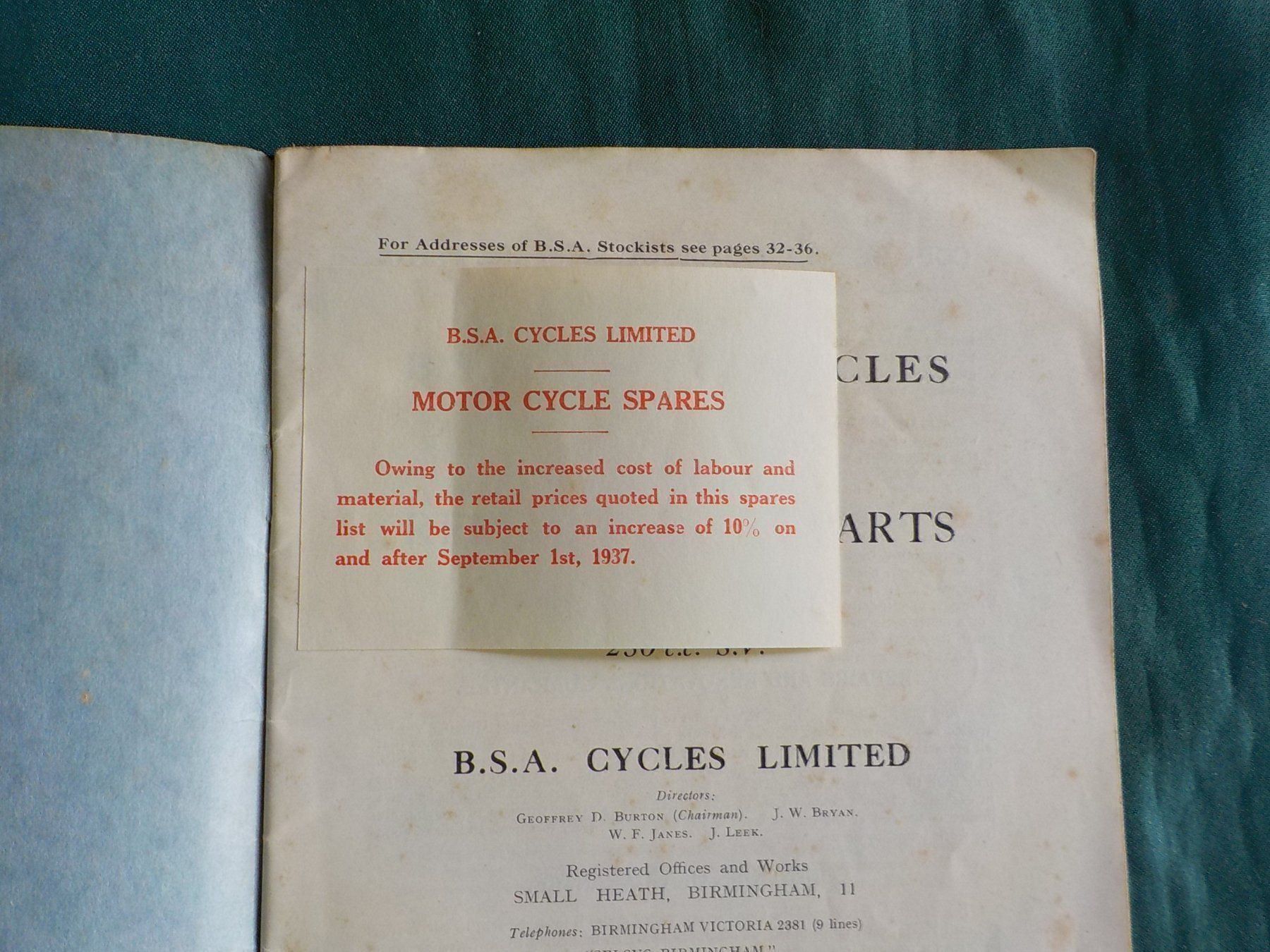 Libri: * BSA Motorräder, Ersatzteilliste, 1938 – Usato da hedingen venduto da kurattli01 2