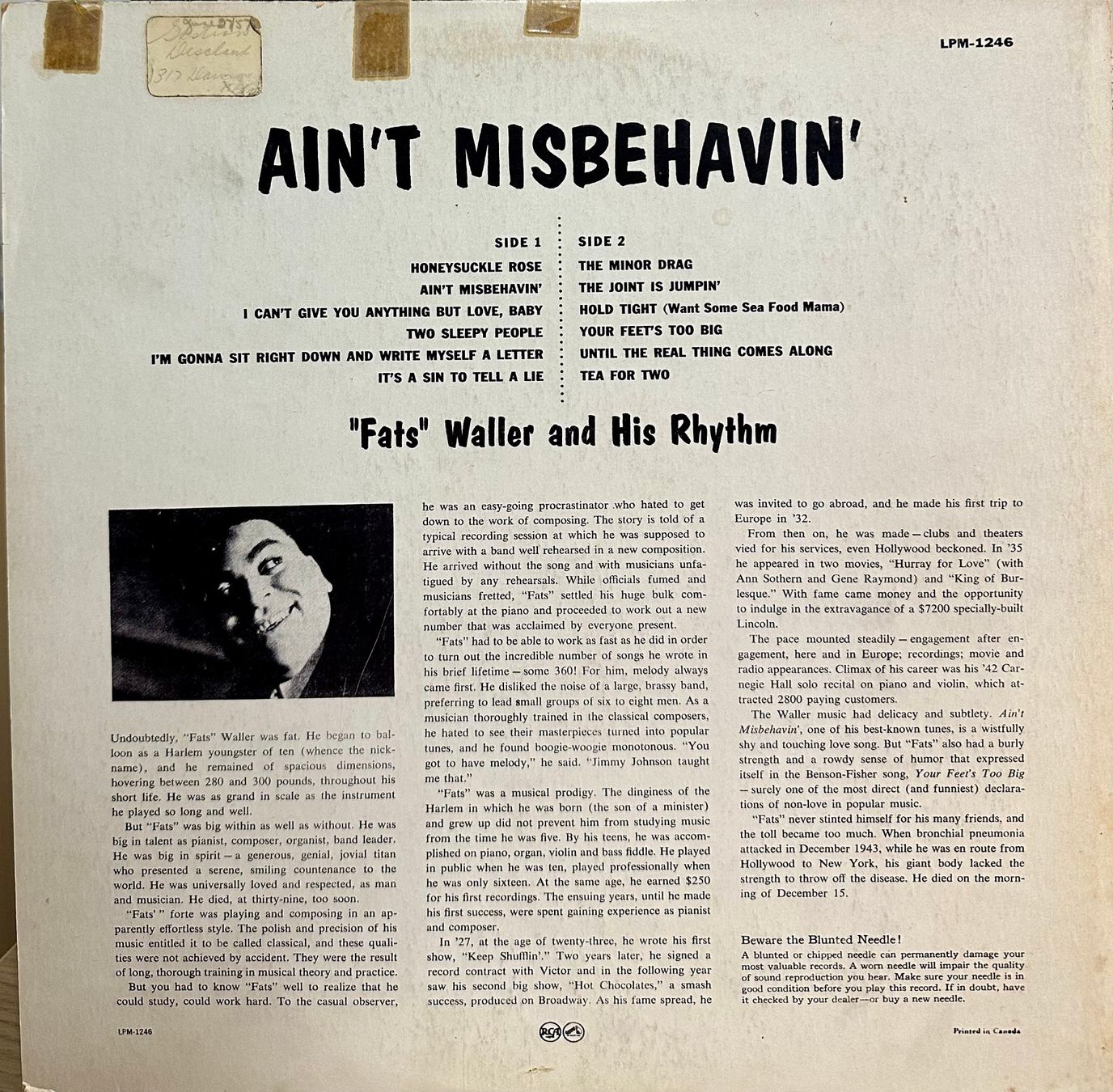 Dischi in vinile: Fats Waller - Ain't Misbehavin' // LP: VG; Sleeve: Good+ – Usato da Zürich venduto da saltbee 1