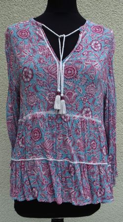 Nile Tunika Bluse rose weiss türkis Gr M (38)